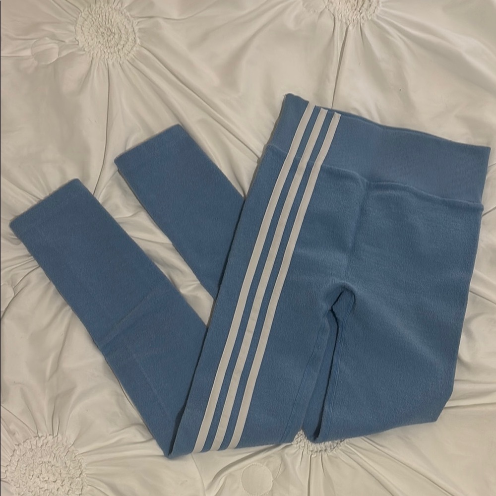 Adidas Blue Leggings with White Stripes